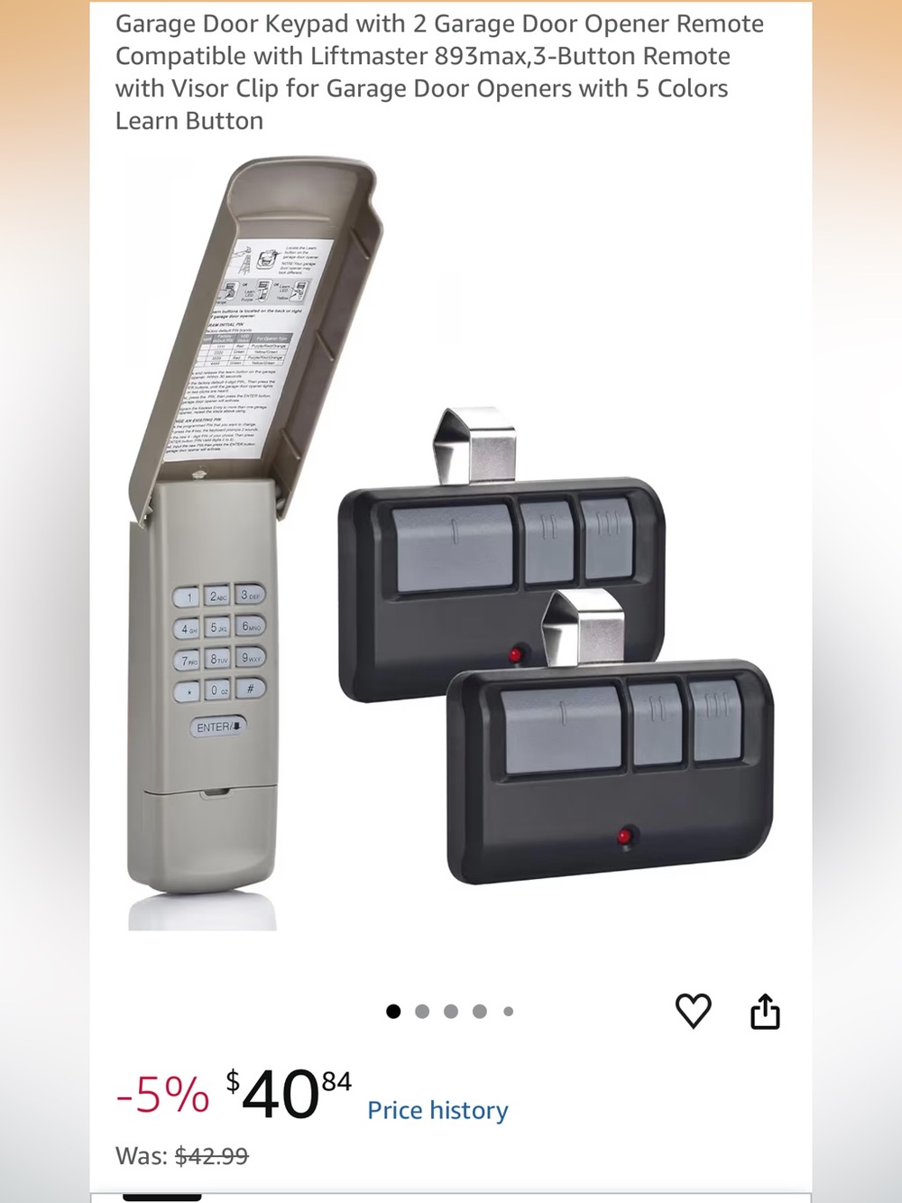 Universal Garage Door Remote Keypad + 2 Visor Remotes in Gray and Black